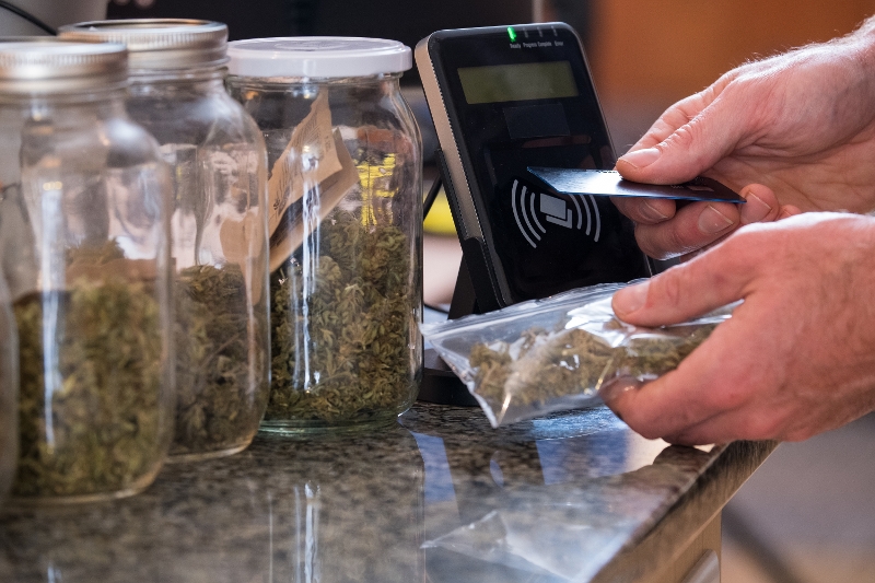 Contactless payment in a retail cannabis location.