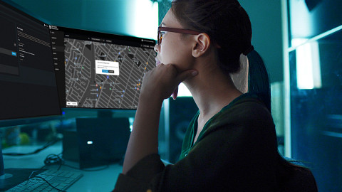 Operator looking at her desktops
