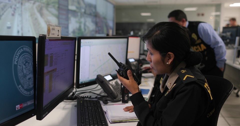 Federal security operator looking at her desktop