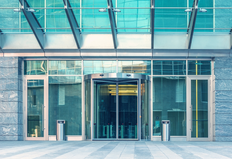 Street view of an entrance to a building
