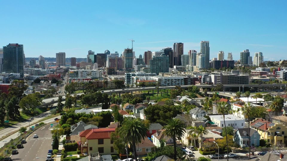 Overview of an urban area on a bright sunny day